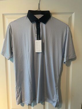 Collars & Co. Navy striped contrast collar polo